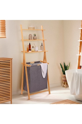 Cesto de roupa com estante em bambu Maya - 57 x 35 x 152 cm