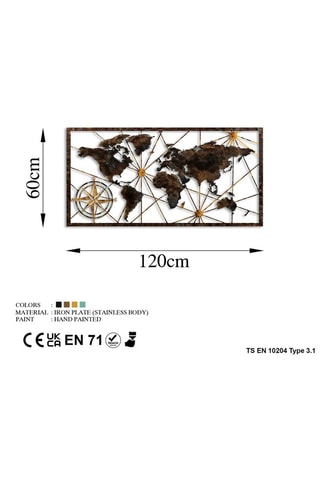 Decoração de parede World Map - 120 x 60 cm - Castanho