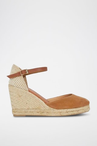 Alpargatas de piel nobuk de cuña - Camel