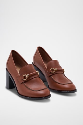 Mocasines de piel de tacón Eleanor - Marrón