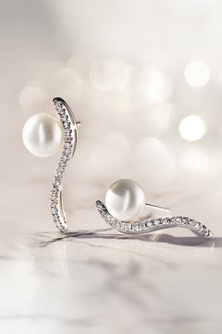 Boucles d'Oreilles Vague Sublime - Or blanc, diamants et perles de culture