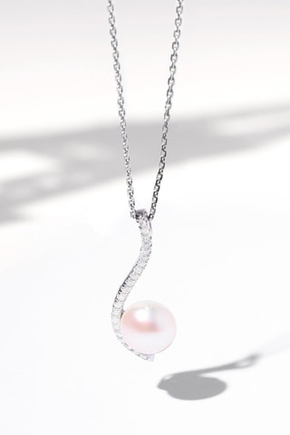 Pendentif Vague sublime - Or blanc, diamants et perle de culture