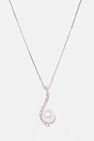 Pendentif Vague sublime - Or blanc, diamants et perle de culture