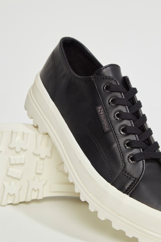 Zapatillas de piel con plataforma - Negro