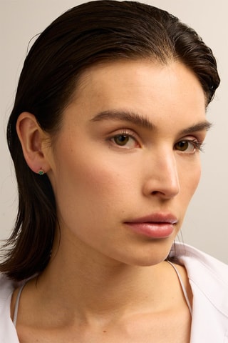 Orecchini - Oro giallo 18 kt, diamanti e smeraldo