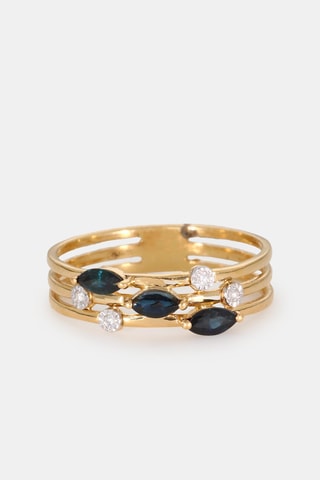 Anello - Oro giallo 18 kt, diamanti e zaffiri