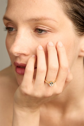 Anello - Oro giallo 18 kt, acquamarina e diamanti