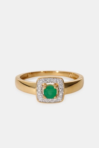 Anello - Oro giallo 18 kt, smeraldo e diamanti