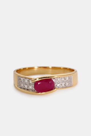 Anello - Oro giallo 18 kt, rubino e diamanti