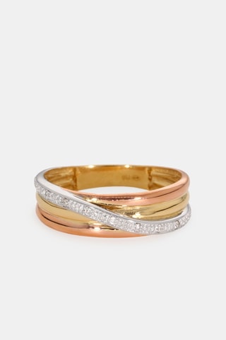 Anello - Oro giallo 18 kt, oro rosa, oro bianco e diamanti