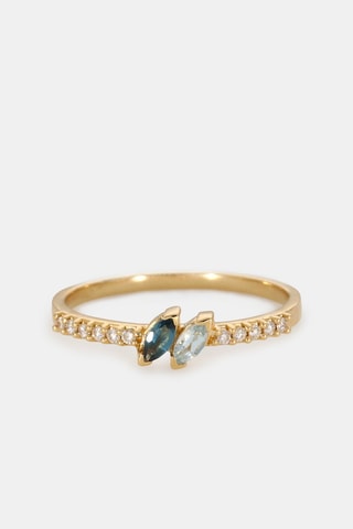 Anello - Oro giallo 18 kt, diamanti e topazio