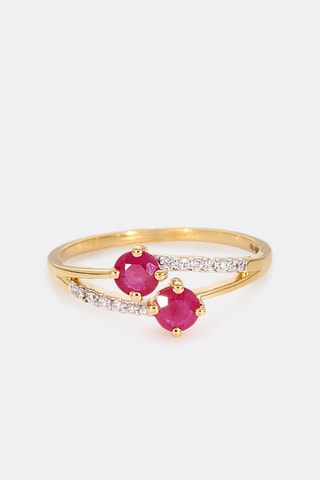 Anello - Oro giallo 18 kt, rubino e diamanti