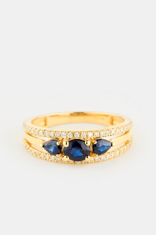 Anello - Oro giallo, diamanti e zaffiri