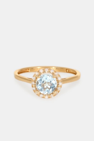 Anello - Oro giallo 18 kt, diamanti e ametista