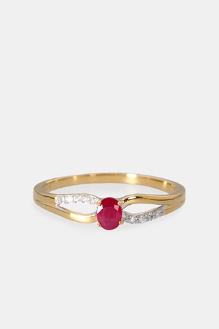 Anello - Oro giallo 18 kt, diamanti e rubino