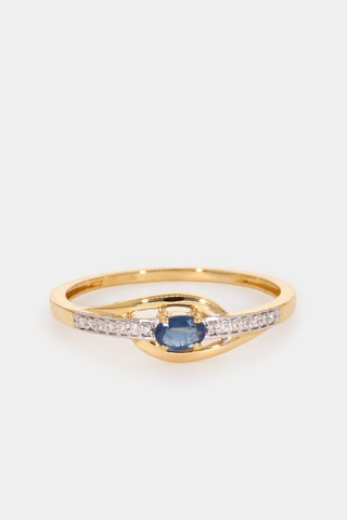 Anello - Oro giallo 18 kt, zaffiro e diamanti