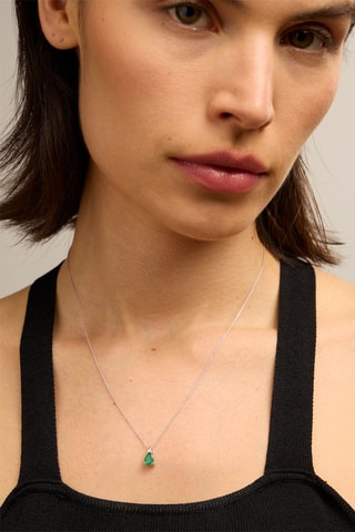 Collana - Oro bianco 18 kt, diamanti e smeraldo