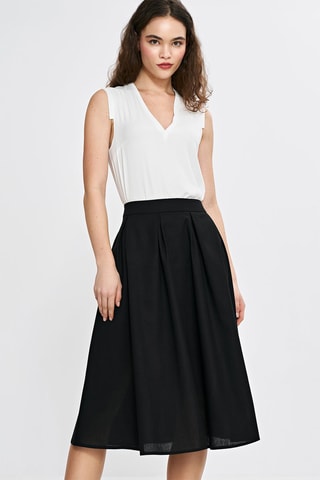 Falda midi de lino - Negro