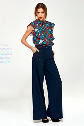 Pantalón wide leg de tiro alto - Azul