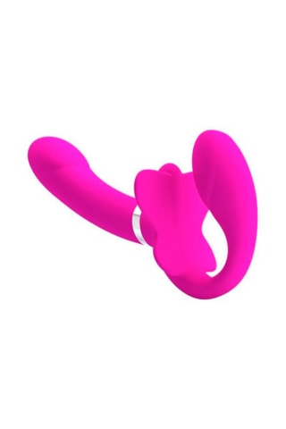 Dildo com cinto vibratório waterproof Fúcsia - 14 / 8,5 cm