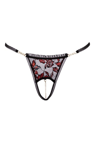 String aberto em renda e pérolas amovíveis - Preto