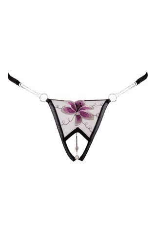 String aberto em tule aberto com correntes amovíveis - Preto