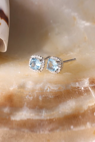 Puces Popi Coussin - Or blanc, diamants et topaze