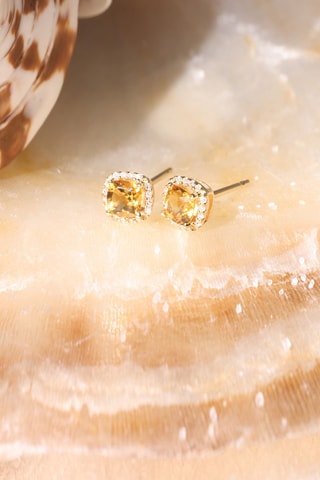 Puces Popi Coussin - Or jaune, diamants et citrine