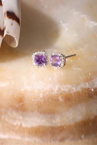 Puces Popi Coussin - Or blanc, diamants et améthyste