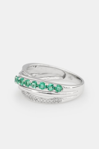 Bague Entrelacs Emeraude - Or blanc, diamants et émeraudes