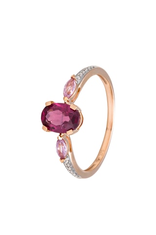 Bague - Or rose, diamants, saphirs et rhodolite