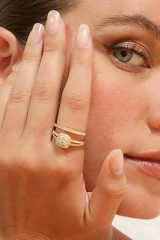 2 bagues Duo de Bagues Carré Passion - Or jaune, diamants et solitaire