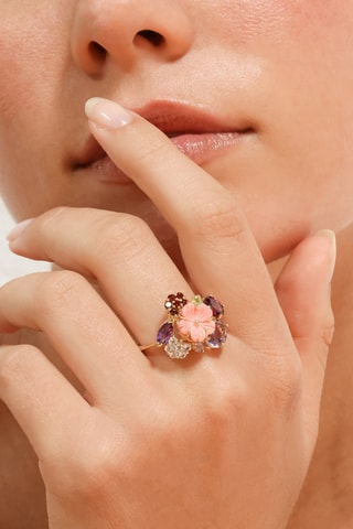 Bague Jardin Anglais - Or rose, améthyste, grenat, péridot, rhodolite, topazes et nacre