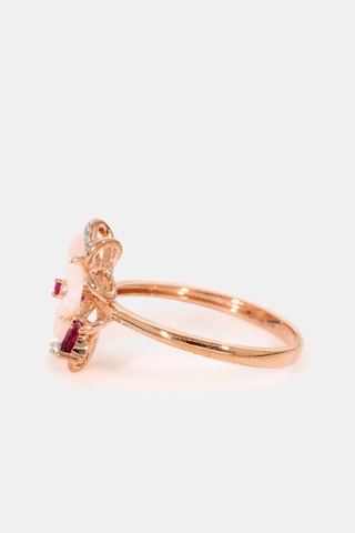 Bague Hibiscus - Or rose, diamants, rhodonites et saphir