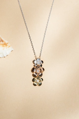 Pendentif Ikebana - Or blanc, or rose et or jaune et diamants