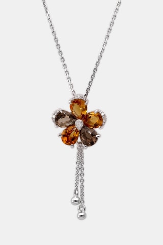 Pendentif Noor - Or blanc, diamants, citrines et quartz