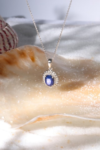 Pendentif Soleil Bleu - Or blanc, topazes et saphir