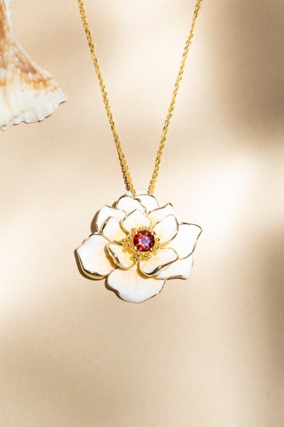 Pendentif Fleur flamboyante - Or jaune et grenat