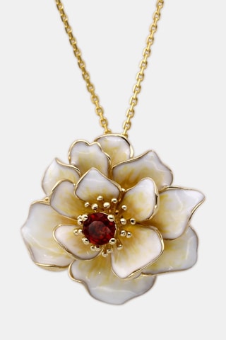 Pendentif Fleur flamboyante - Or jaune et grenat