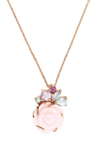 Pendentif Aksaray - Or rose, topazes, rhodonite, améthyste rose et nacre