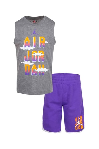 Débardeur et bermuda - Blanc, orange, violet et gris