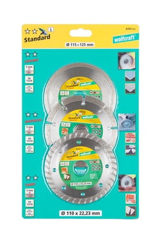 3 disques diamant à tronçonner pour meuleuse Wolfcraft