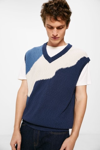 Pull sans manches - Bleu et écru