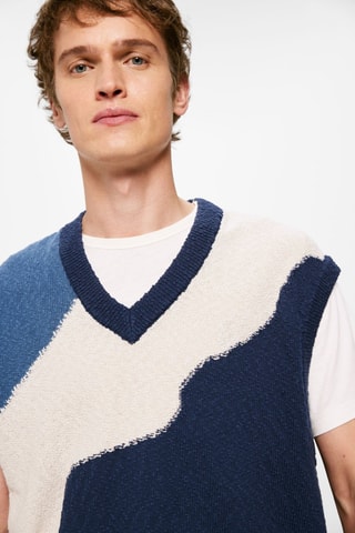 Pull sans manches - Bleu et écru