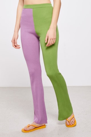 Pantalon flare taille haute Vert olive et mauve