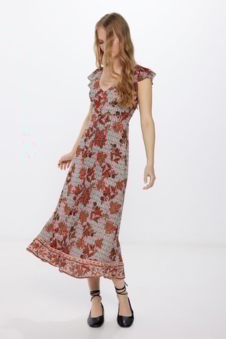 Robe chemise - Beige et rouge