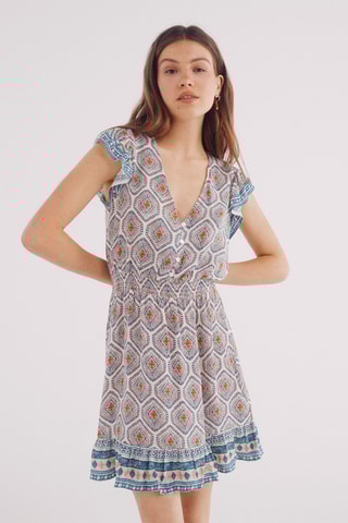 Robe droite - Ivoire et bleu cobalt