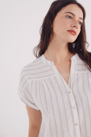 Chemisier en lin - Marron clair et blanc