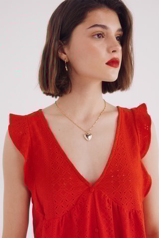 Blouse en broderie anglaise - Rouge