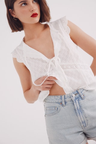 Short en jean taille haute - Bleu clair